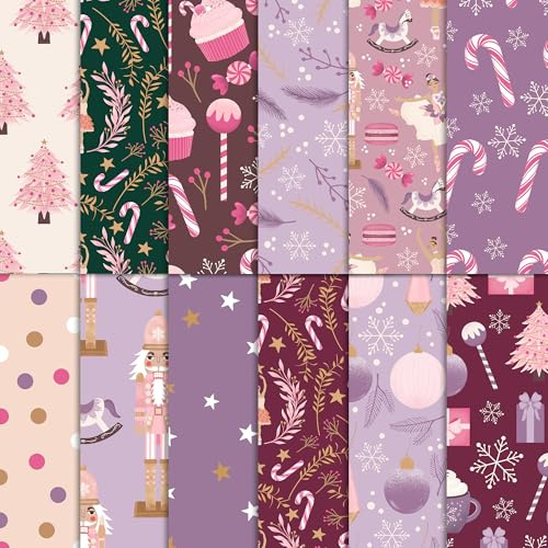 24 Sheets Merry Christmas Pattern Pad 11.8'' x 11.8'' Nutcracker Ballet Scrapbook Paper Nutcracker Ballet Patterned Double-Sided Cardstock Paper for Crafts & DIY Projects