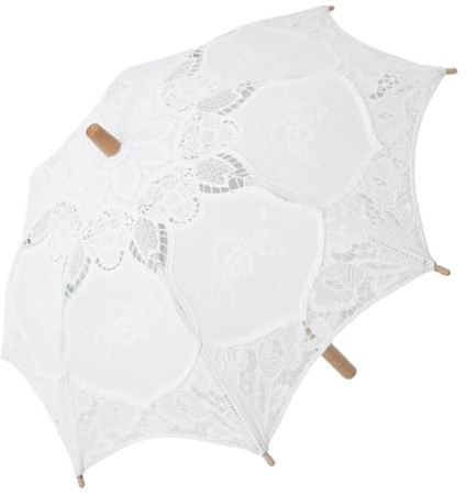 KOMBIUDA Großer Spitzen Brautschirm mit Zarter Stickerei Dekorativer Weißer Parasol für Hochzeit Fotografie Requisite Party Accessoire für Tanz und Festliche Anlässe