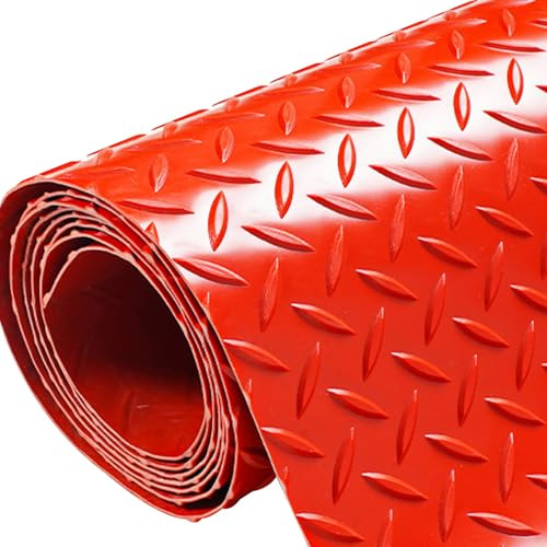 TRAGLO Tapis de sol de garage en PVC, tapis de stationnement antidérapant en caoutchouc, rouleau de revêtement de sol commercial pour sous-sol, salle de sport, abri de jardin(Rouge,1.2x5m)