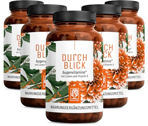 NATURTREU® Augenvitamine - Lutein Zeaxanthin Komplex Kapseln | Beta Carotin & Vitamin A hochdosiert & Vegan, 450 Augenkapseln mit Lutein 20mg für 15 Monate, Augen Vitamine, 100% natürlich