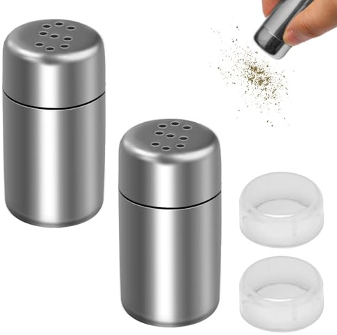 Mini Salzstreuer für Unterwegs, 2 Stück Edelstahl Salz 5ml Salzstreuer Klein mit Deckel Gewürzstreuer Camping Salz und Pfefferstreuer Geeignet für Restaurants Camping und Grill im Freien (S+S)