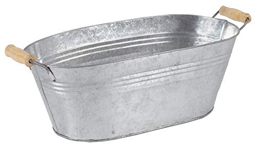 AUBRY GASPARD Jardiniere Ovale en Zinc Sceau, Pot en Zinc + Anses en Bois - Bassine Ancienne en Metal Zinc Design Décoration Extérieure Jardin