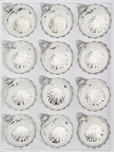 12 TLG. Glas-Weihnachtskugeln Set in Hochglanz Vintage Silver Christbaumkugeln - Weihnachtsschmuck-Christbaumschmuck-Reflektorkugeln-Reflexkugeln-Reflector Ball