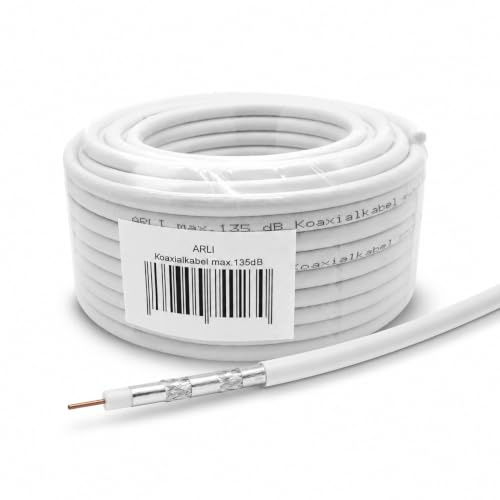 ARLI 10m Koaxialkabel max. 135 dB 5-fach geschirmt Sat Antennenkabel TV Kabel Koax Kabel 75 Ohm DVB-S2 DVB-T2 DVB-C2 BK-Anlagen Satkabel Innen & Außen Kabrek UHD Full HD 4K Weiß