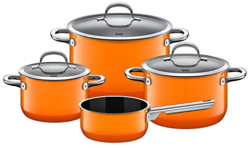 Silit Passion Orange Topfset Induktion 4-teilig, Kochtopf Set mit Glasdeckel, Silargan Funktionskeramik, Induktions Töpfe Set, Auslaufmodell, orange