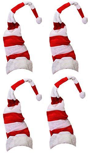 I LOVE FANCY DRESS WEIHNACHTS SANTA HÜTE FRAUEN MÄNNER PERFEKT WEIHNACHTSFEIER XMAS PARTY ODER BETRIEBSFEIER DER WEIHNACHTSFEIER ART= 4 LANGE ROT/WEISS GESTREIFTE WICHTEL MÜTZEN MIT DRAHT