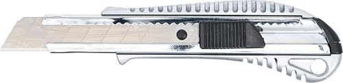 BGS 7958 | Abbrechmesser | Klingenbreite 18 mm | Zink-Druckguss | Metallführung | silberfarben | schwarzer Gummi-Noppen-Rutschschutz