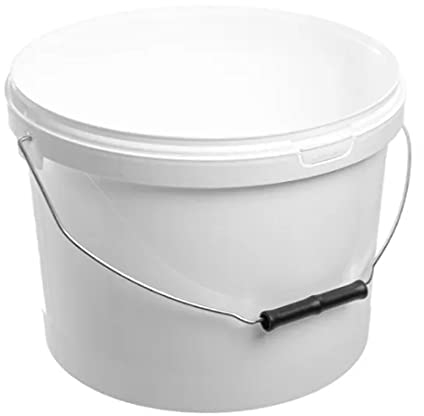 5 X 10 LITRE PLASTIC BUCKETS WITH LIDS, HARD WEARING BUCKET METAL HANDLED