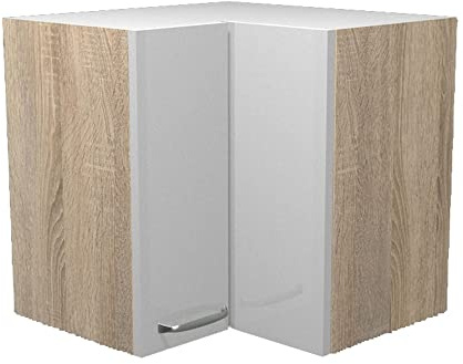 Flex-Well 00007845 Eck-Oberschrank Valero Hochglanz weiß, Sonoma Eiche 60 x 54,8 x 60 cm