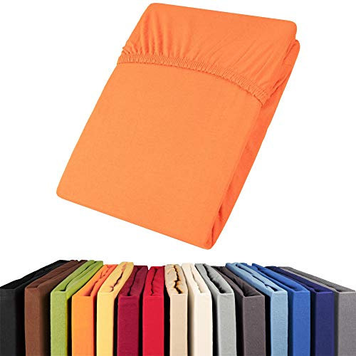 aqua-textil Viana Spannbettlaken 90x200-100x200 cm orange Baumwolle Spannbetttuch Jersey Laken