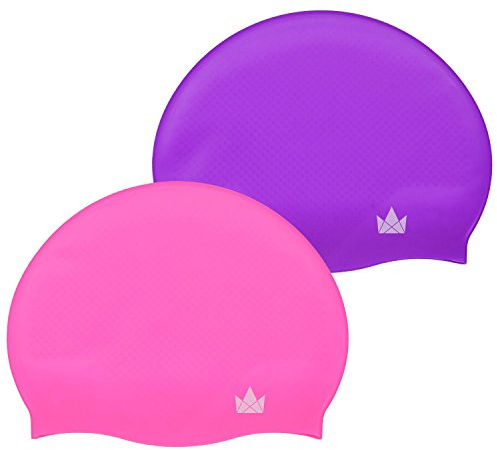 The Friendly Swede Silikon Schwimmkappe 2-er Set – Badekappen, Bademützen für Damen und Herren - qualitatives, langlebiges Schwimmzubehör (Pink und Lila)