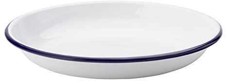 Utopia Eagle Enamel Deep Plates 9.5/ 24cm - Set of 6 - White Enamel Plates with Blue Rim