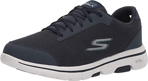 Skechers Herren Gowalk 5 Demitasse – Strukturierter Strick-schnürschuh, Laufschuh, Sneaker, Marineblau/blau, 42 EU X-Weit