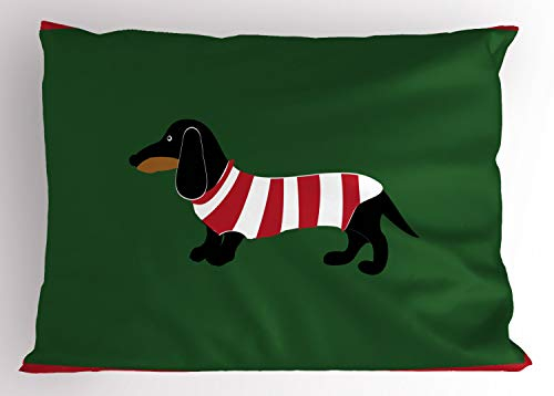 ABAKUHAUS Dackel Kissenbezug, Canine Cartoon Hund, Dekorativer Standard King Size Gedruckter Kissenbezug, 65 x 50 cm, Mehrfarbig