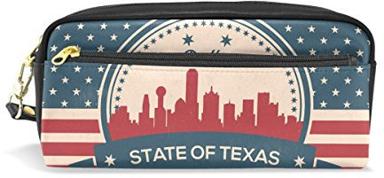 Stifteetui, Vintage-Stil, amerikanische Flagge, Texas State Dallas Skyline, PU-Leder