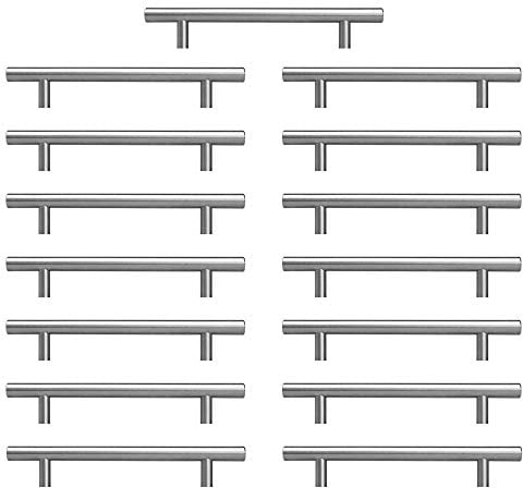 AwmnSrman Kitchen Cupboard Handles Silver 15 Pack 128 mm(5 inch) Hole Center, Brushed Finish Stainless Steel Installation of Holes