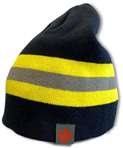 Roter Hahn 112 Feuerwehr (Winter) Mütze I Navy BLAU I Reflexstyle Gelb-Silber I Strickmütze I Beanie I Rettungsdienst THW Mütze I exklusiv