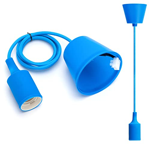Aigostar E27 Lampenfassung,Pendelleuchte Hängelampe Esstisch Höhenverstellbar,Lampenaufhängung E27 mit 1m Kabel,Pendelleuchte mit Deckenhalterung,Kinderlampe,DIY Dekorative Beleuchtung,Blau