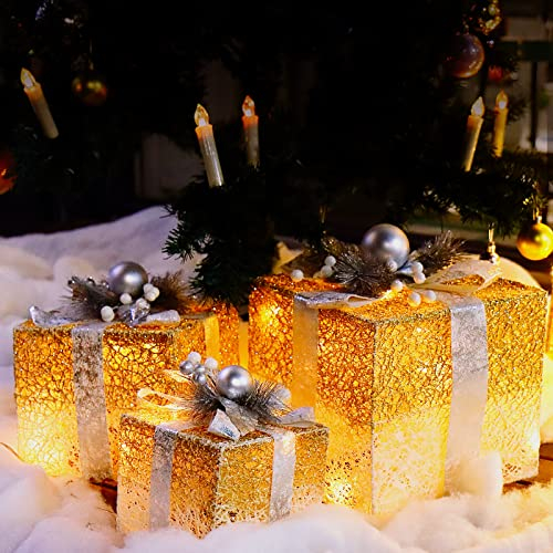 CCLIFE 3er Set LED Geschenkbox Weihnachten Weihnachtenbox Beleuchtete Lichterkette batteriebetrieb Weihnachtsdeko