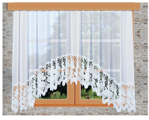 kollektion MT Gardine Bogenstore Rosa mit bestickter 30 cm breiter Rosensockelkante aus Vogtländischer Spitze 80 x 600 cm