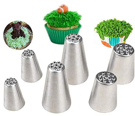 Mnrkaoic Douille Herbe, 6pcs Douilles Cheveux, Ustentile pour Décoration de Gâteaux, Herbe Ensemble Bouche de Décoration en Acier Inoxydable Biscuit au Beurre