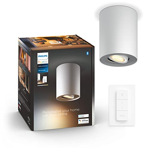 Philips Hue White Ambiance Pillar 1er Spot, weiß 250lm inkl. Dimmschalter, dimmbar, alle Weißschattierungen, steuerbar via App, kompatibel mit Amazon Alexa (Echo, Echo Dot), alte Generation