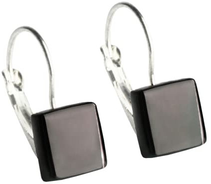 ALEXASCHA® Edelstahlohrringe hängend mit quadratischen Glassteinen • Kurze Ohrhänger mit Klappverschluss • 2cm lang • Steingröße 10 mm x 10 mm x 3 mm (Onyxschwarz)