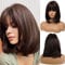 Esmee 14 Zoll Kurze Dunkelbraune Bob Perücke mit Pony Leicht Lockiges Haar Endet Natürliches Synthetisches Haar Gerade Perücken für Frauen Tägliche Party Cosplay Tragen