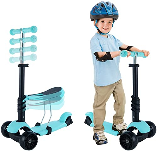 Kinder Roller| Höhenverstellbarer Kinderroller mit Leuchträdern|Tretroller Kinder mit Abnehmbarer Sitz Kinderscooter für Jungen und Mädchen