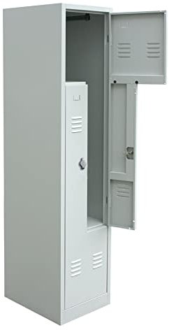 Schrank & Stuhl Spind – Metallspind in Z-Form 1 x 2 Abteilen 180 x 41,5 x 50 cm, Spindschrank mit Drehriegelvorrichtungen, Lieferung komplett montiert, Grau