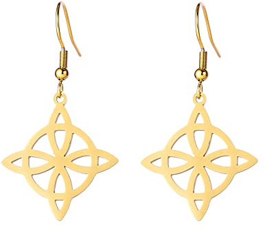 TEAMER Edelstahl Hexe Keltischer Knoten Hexerei Ohrring für Frauen Geometrische Hohle Ohrringe Vintage Wicca Amulett Schmuck (Stil 1 - Gold)
