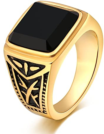 Mens Rings, Ring Herren Edelstahl Breit Quadratisches Totem Punk Ringe Damen Ringe Gold Praktische Geschenke für Männer