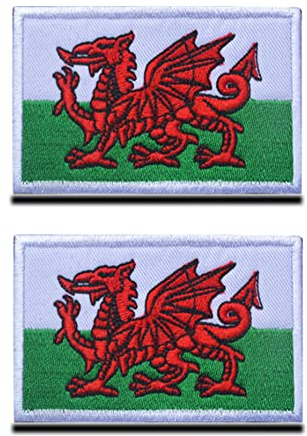 Zcketo 2 PCS United Kingdom British Union UK Wales Welsh Dragon Patch Hook and Loop Embroidered National Emblem Patch for Football Billiards Clothes Jersey Backpack Caps Travel Tactical