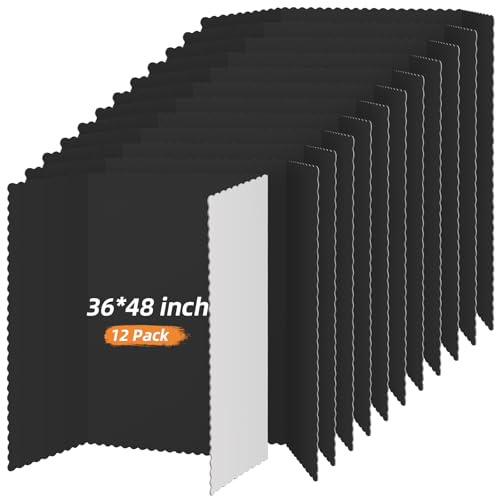 Lot de 12 tableaux de présentation pliables à trois volets légers en carton pliable pour projet (noir, 91,4 x 122 cm)