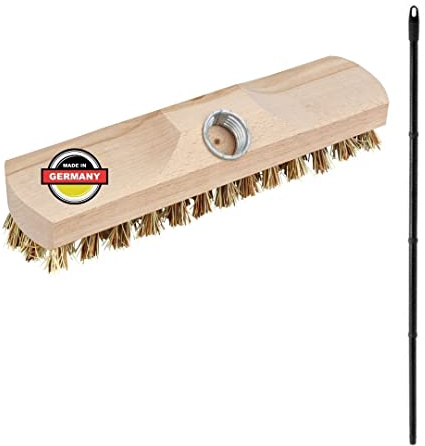 Brosse à récurer en bois avec poils - Avec filetage et manche enfichable - 4 pièces - Brosse à récurer Union - Idéale pour le nettoyage du balcon, de la terrasse, du jardin, de l'intérieur et de