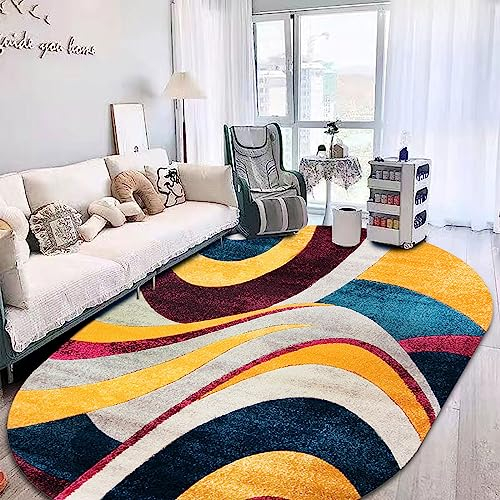 SRTJURFG Moderner ovaler Teppich Wohnzimmer große Teppiche Innenbereich rutschfeste Teppich Bodenmatte Abstrakt Gelb Grau Rosa, 200 x 300 cm