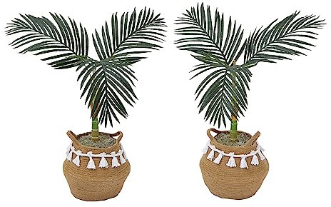 3ft. Artificial Golden Cane Fake Plant Palm Tree with Handmade Jute & Cotton Basket with Tassels DIY KIT (Set of 2)