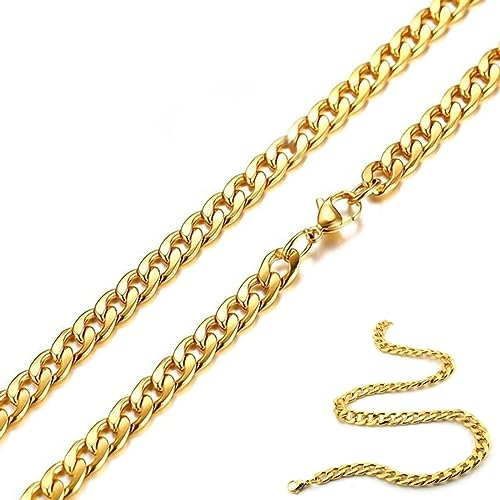 Oneroomone Ketten Für Herren Gold, Goldkette Herren, Panzerkette Gold, 5mm,60cm Hip-Hop Kette Schmuck Valentinstag Weihnachten Geburtstag Geschenk Für Paare Ehemann Freund