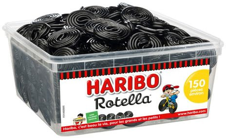 HARIBO - Rotella - Bonbons Réglisse - Sans Colorants Artificiels & Sans Gélatine - Boîte De 150 Bonbons