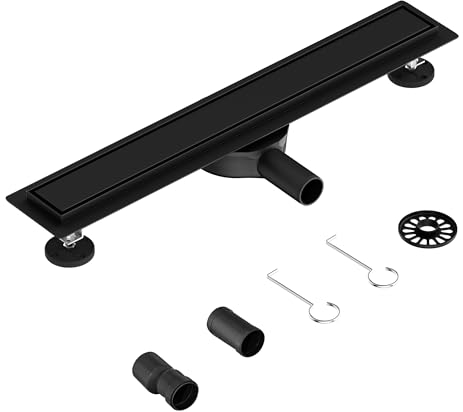 Neodrain Duschrinne 80cm Edelstahl Bodenablauf - 2 in 1 Schwarze Duschablauf Extra Flach mit 360° Siphon, Geruchsstop, Haarsieb