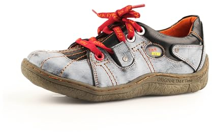 TMA EYES Damen Handgenähter Faden Echtes Leder Flache Breite Zehen Sport Freizeitschuhe, Schwarz, 38 EU