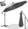 Daromigo Ombrellone 300/350 cm con manovella, ombrellone con supporto, parasole da giardino, protezione UV in alluminio, per il mercato, impermeabile, per il giardino, Grigio con LED Solar, Ø 300 cm