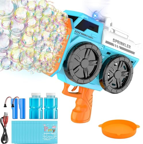TZEKING Seifenblasenpistole,139 Löcher Seifenblasenmaschine für Kinder,Seifenblasenmacher mit Licht,Bubble Machine Automatische,Gatling Bubble Machine,Bubble Gun,Seifenblasenmaschine Gun Kinder