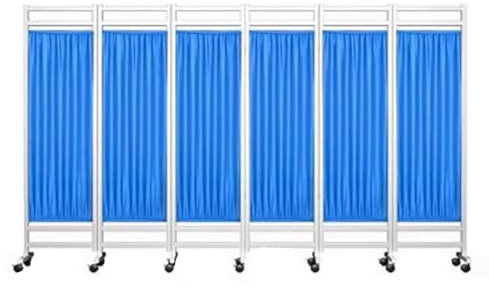 Raumteiler, beweglicher Sichtschutz, freistehender Raumteiler, Sichtschutz, mobiler medizinischer Sichtschutz, blaues Nylon-Seidengewebe, für Krankenhäuser (Größe: 6 Paneele)