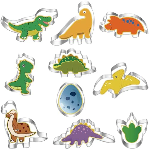 BGOBTY Dinosaurier Ausstechformen,10 Stück Dino Keksausstecher,Dino Deko,Keksausstecher aus Edelstahl,DIY Fondant Plätzchenausstecher,Dino Geburtstag Deko,für Kinder Geburtstag