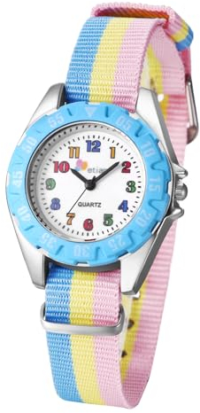 JewelryWe Kinder Armbanduhr für Jungen Mädchen: Regenbogen LGBT Gay & Lesbian Pride Kinderuhr Analog Quarz Uhr Lernuhr mit Nylon Textilarmband und Blau Lünette