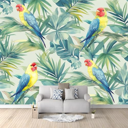Panorama-Art Fototapete Tropischer Palmblatt-Tierpapagei 200 x 140cm Vlies Tapeten Teenager Moderne Wandtapete Wohnzimmer Schlafzimmer UV-Schutz