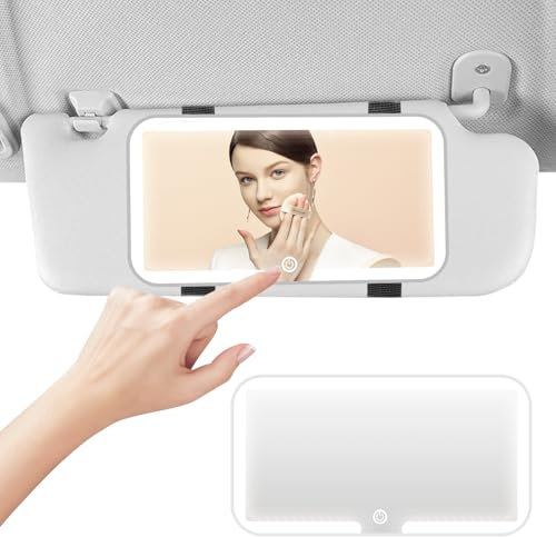 Led Car Vanity Mirror with Lights - 3 Color Temperature Sun Visor Vanity Mirror, Touch Control Rechargeable Rear View Mirror, Car Interior Accessories for Women, White