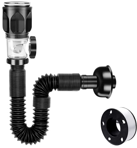 ZIGefofo Kits Desague Lavabo Kits Desague Lavabo con Tubo de Desagüe Sifón Lavabo Flexible Kits Kit de Tubo de Desagüe para Lavabo y Fregadero de Baño Telescópico de 295 a 985 mm (Negro)