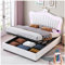 Sapgaks Lit Coffre 140 x 200 cm avec Lampes LED,Lit Enfant,lit de Rangement hydraulique avec sommier à Lattes et Dossier, PU,Blancs (Matelas Non Inclus)